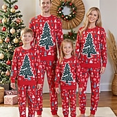 baratos pijama infantil de natal-Olhar de família Natal Pijama de Natal para a Família Pijamas Conjuntos de família Gráfico Árvore de Natal Casa Imprimir Vermelho Manga Longa Diário Roupas Combinando