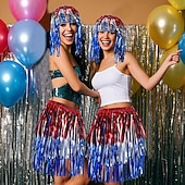 abordables Pelucas de carnaval-Peluca de carnaval 2026 Rubio Rosa Rojo Rizado Media Peluca sintética para festival Carnaval Desfile Cabello para disfraz de cosplay para Mujer