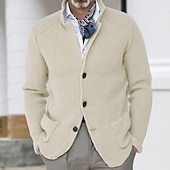 economico Maglioni Cardigan da uomo-Per uomo Felpa Cardigan A Coste Maglia Top Regolari Lavorato a maglia Bottonato Semplice Colletto Mao Vacanza Moda Casuale Abbigliamento quotidiano Abbigliamento Primavera &amp; Autunno Blu Nero S M L