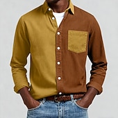 billiga Smart Casual skjortor för män-Herr Skjorta Casual skjorta Manchesterskjorta Knapp upp skjorta Blå Gul Rubinrött Marinblå Grön Långärmad Nedvikt Ledigt Utomhus Färgblock Kläder Vintage Mode Smart Casual