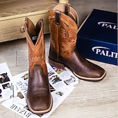 abordables Botas de cuero de primera calidad-Hombre Botas Botas cowboy Retro Zapatos de Paseo Cuero Piel de vaca italiana de plena flor Cómodo Antideslizante Templado Mitad de Gemelo Mocasín Morrón Oscuro Otoño Invierno