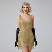 halpa 1920-luvun mekot-Setti Möly 20s 1920-luku Mini Mekot Mekko Asut lisävarusteiden kanssa Hihaton Suuri Gatsby Häävieras Tupsu Yhtenäinen Tupsu V kaula-aukko Naamiaispuku Naisten Karnevaali Ystävänpäivä Naamiaiset
