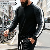 お買い得  ベーシックスウェットシャツ-男性用 スウェットシャツ ブラック ルビーレッド ネイビーブルー カーキ色 グレー クルーネック カラーブロック パッチワーク スポーツ 日常 祝日 ポリエステル ストリートファッション ベーシック カジュアル 春 秋 衣類 パーカー トレーナー