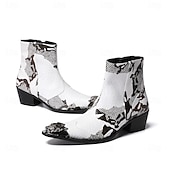 baratos Botas de couro premium-Botas masculinas em couro legítimo preto e branco com estampa exclusiva - calçado moderno para homens antenados em moda e para ocasiões casuais.