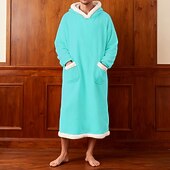 cheap Men's Robes-Men's Pajamas Sleepwear Bath Gown Plain Fashion Stylish Classic Home Daily Bed Sherpa Polyester Thermal Warm Comfort Soft Hoodie Long Sleeve Pocket Summer Spring Blue Light Pink
