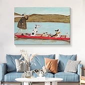voordelige Schilderijen van dieren-Hang-geschilderd olieverfschilderij Handgeschilderde Horizontaal Dieren Tekenfilm Modern Zonder Inner Frame (Geen frame)