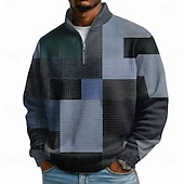 levne Geometrický vzor-Pánské Geometrický Pléd Vaflová Mikina Módní Denní Klasické Na běžné nošení Stojáček Čtvrtletní zip Venkovní Domů Kancelář Práce Vodní modrá Hnědá Trávová zelená Šedá Zapni Podzim Zima Návrhář S M L