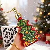 cheap Soap Dispensers-Glass Christmas Tree Hand Pump Dispenser Bottle - 300ml Red/Green Reusable Travel-Sized Soap/Lotion/Cleanser Container with Golden Reindeer Snowflake Design for Kitchen, Bathroom, Office - Durable