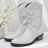 billiga Cowboy &amp; Western Boots-Vita herrstövlar i westernstil, äkta läder, cowboyinspirerad design, perfekta för utomhusevenemang, westernkläder