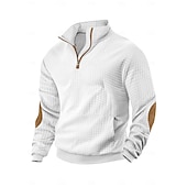 preiswerte Einfache Sweatshirts-Herren Zip Up Sweatshirt Waffel-Sweatshirt Pullover Schwarz Weiß Marineblau Khaki Dunkelgray Halber Reißverschluss Einfach Reißverschluss Tasche Arbeit Sport &amp; Outdoor Lässig ohne Druck Aktiv Vintage