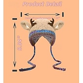 billige oppvarming og kjøling-heklet vinterlue med fleecefor og reinsdyrgevir for dame &amp;ører, myk varm skilue, fargerik flerfarget reinsdyrlue, myk fleeceforet heklet lue for barn og voksne, morsomt ferietilbehør