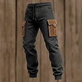 baratos Calças Cargo-Homens Waffle Calças Cargo Corredores Calças Calça casual Patchwork Bolsos Cintura elástica Bloco de cor Conforto Comprimento total Ao ar livre Casual Diário Férias Moda Preto Micro-Elástica