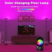 Недорогие светодиодный торшер-Умный светодиодный напольный светильник RGBW, работает с пультом дистанционного управления Alexa и Google Home по Wi-Fi, современный, высокий, сверхяркий, 2000 лм, смена цветов &amp;торшер Sky с