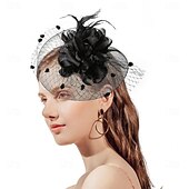 levne fascinátory-Čelenka Tyl Látka 30. léta Svatební Čajový dýchánek Dostih koktejl Elegantní Vinobraní S Peří Přílba Pokrývky Hlavy