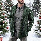 preiswerte Herren Strickjacke-Herren Pullover Strickjacke Kurzer Pullover Strickware Stricken Gestrickt Schalkragen Moderne zeitgenössische Alltagskleidung Lässig Bekleidung Frühling Herbst Rot Grün S M L