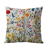 cheap Textured Throw Pillows-Floral Pattern Pillow Cover 2D Flat Print Soft Comfortable Cushion Case with Faux embroidery for Living Room Sofa Bedroom Home Decoration