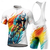 abordables Conjuntos de ropa para hombre-Hombre Maillot de ciclismo con culotte corto con tirantes Conjunto de camiseta de ciclismo Manga Corta MTB Bicicleta Montaña Ciclismo Carretera Verano Azul Marino Azul Naranja Geométrico Letra y