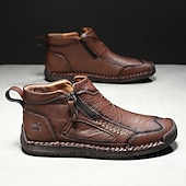 abordables Botines-Botas de senderismo de piel sintética de primera calidad para hombre: calzado resistente con cierre de cremallera para aventuras al aire libre y uso casual.