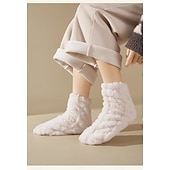 economico calzini da casa-Calzini invernali caldi da notte per donna e uomo, foderati in pile spesso, calzini anti-freddo in peluche, morbidi e comodi, antiscivolo, a metà polpaccio