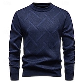 Недорогие мужской пуловер-свитер-Муж. Пуловер Свитер Вязаный свитер Рельефный узор Вязать Обычные топы Трикотаж Геометрический принт Вырез под горло Мода Классический Отпуск На каждый день Одежда Наступила зима Синий Винный L XL 2XL