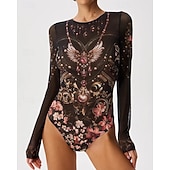 Χαμηλού Κόστους Rash Guards One Pieces-Γυναικεία Προστατευτικά Μαγιό Ολόσωμα μαγιό Γραφική Μπόχο Δίχτυ Προστασία UV Αναπνέει Μακρυμάνικο Μαγιό Σέρφινγκ Παραλία Διακοπές Άνοιξη