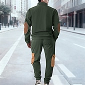 baratos moletons básicos-Homens Moletom Conjunto de roupas Colarinho Chinês Ao ar livre Diário Esportes Com Cordão Bolsos Half Zip Bloco de cor Preto Azul Céu cáqui Tosão Poliéster Roupas Esportivas Moda Roupa de rua Outono