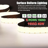 Недорогие Светодиодные ленты-Светодиодная лента COB шириной 24 В, 15 мм, 24 Вт, 960 светодиодов/м, 30 мм, 40 Вт, 1600 светодиодов/м, с высокой яркостью и большой светящейся поверхностью, с регулировкой яркости для помещений, не