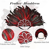 Недорогие Аксессуары-Карнавальная ночь 2026. Рио Карнавальная самба Аксессуары Красный и черный головной убор с перьями для женщин на фестивале Марди Гра - танцевальный аксессуар для фестиваля Бразилия