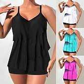 abordables Tankinis-Mujer Bañadores 2 piezas Alta cintura Traje de baño Espalda al Aire Vacaciones Ropa de playa Ombre Escote en Pico Sin Mangas Trajes de baño