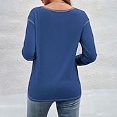 cheap Plain tee-Women's Blouse Buttons Plain Tropical Stylish Casual Long Sleeve Crew Neck Regular Tops Daily Holiday Going out Navy Blue Light Grey Light Blue Fall Winter