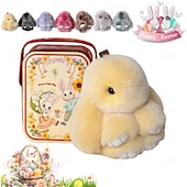 cheap Easter-Easter Soft Bunny Keychain with Tin,Handmade Soft Bunny PomPom Charms Plush Keychain Rabbit Christmas Gift for Backpack,Bag Charm Gift Key Chain