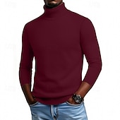 baratos suéter pulôver masculino-Homens Suéter Pulôver suéter Suéter de malha Estriado Tricotar Tops regulares Tricotado Tecido Gola Alta Moda Roupa de rua Casual Roupa Diária Roupa Outono Inverno Camelo Vinho S M L