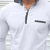 economico Polo classica da uomo-Per uomo Semplice Maglia da golf Manica Lunga Bavero Vacanza Essenziale Tempo libero Sportivo Ferie Casual Quotidiano Patchwork Tasca Bottoni Tutte le stagioni Blu chiaro Nero Bianco