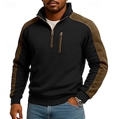cheap Basic Sweatshirts-Men's Sweatshirt Pullover Quarter Zip Sweatshirt Black Burgundy Green Khaki Standing Collar Plain Patchwork Pocket Color Block Sports &amp; Outdoor Casual Daily Vintage Streetwear Sportswear Spring