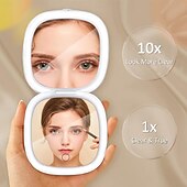 billige Dekorative lys-LED-lys reisesminkespeil 5x 10x forstørret kompakt USB-lading sammenleggbar berøringsskjerm, lysstyrkejusterbar bærbar minispeil for på farten og vesken