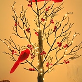 Недорогие Рождественские подарочные огни-Кардиналовое дерево, старинное светящееся дерево, старинное светящееся дерево с кардиналами и ягодами, мерцающая елочная лампа со светящимися ветками, красная птица для украшения рождественского стола