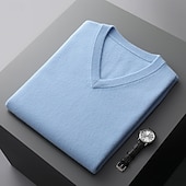 Χαμηλού Κόστους Ανδρικό μάλλινο πουλόβερ-Ανδρικό γιλέκο από κασμίρ υψηλής ποιότητας με λαιμόκοψη V από καθαρό μαλλί, κλασικό πλεκτό πουλόβερ, απαλό, ζεστό, αναπνεύσιμο