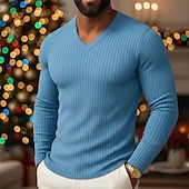 abordables T-shirts décontractés pour hommes-Homme T-shirt Débardeur Musclé T-shirt en tricot côtelé Chemise à Manches Longues manche longue Col en V Printemps Automne Hiver Uni Bande de Fosse Mode Designer Basique Tricot Occasionnel Vacances