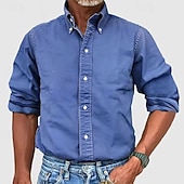 cheap Men's Button Up Shirts-Men's Shirt Summer Shirt Casual Shirt Button Up Shirt Acid Wash Shirt Blue Pink Navy Blue Long Sleeve Plain Turndown Casual Daily Classic Clothing Apparel Cotton Fashion Business Modern Smart Casual