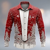 economico Costume di Natale-Natale Per uomo Costume di Natale Colletto finto e design del vestito Camicia da smoking stampata con cravatta Camicia Camicia con Bottoni Manica Lunga Divertente All'aperto Ferie Primavera Autunno