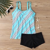 billiga Tankinis-Dam Badkläder 2 st Shorts Baddräkt Öppen rygg Semester Standkläder Blommig U-hals Ärmlös Baddräkter