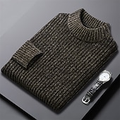 preiswerte Herrenpullover-Herren Pullover Strickpullover Gerippt Stricken Normale Oberteile Gestrickt Einfach Rollkragen Mode Basic Urlaub Alltagskleidung Bekleidung Herbst Winter Schwarz Kaffee M L XL