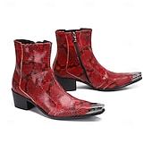 preiswerte Hochwertige Lederstiefel-Rote Herren-Ankle-Boots aus Leder mit Schlangenmuster – bequemer Blockabsatz mit Nietenbesatz, ideal für Weihnachtsfeiern und Partys