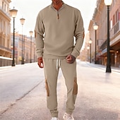 baratos moletons básicos-Homens Moletom Conjunto de roupas Colarinho Chinês Ao ar livre Diário Esportes Com Cordão Bolsos Half Zip Bloco de cor Preto Azul Céu cáqui Tosão Poliéster Roupas Esportivas Moda Roupa de rua Outono