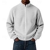 cheap Basic Sweatshirts-Men's Sweatshirt Waffle Sweatshirt Full Zip Sweatshirt Wine Standing Collar Plain Zip Up Textured Casual Daily Sports &amp; Outdoor Streetwear Cool Sportswear Spring &amp;  Fall Clothing Apparel Hoodies