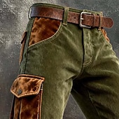 baratos Calças Cargo-Homens Calças Cargo Calça cargo Calças de Veludo Calças de trabalho Calça casual Cintura elástica Bolso multi Perna reta Bloco de cor Retalhos Respirável Comprimento total Ao ar livre Casual Diário