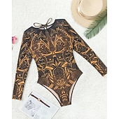 Χαμηλού Κόστους Rash Guards One Pieces-Γυναικεία Προστατευτικά Μαγιό Ολόσωμα μαγιό Γραφική Μπόχο Δίχτυ Προστασία UV Αναπνέει Μακρυμάνικο Μαγιό Σέρφινγκ Παραλία Διακοπές Άνοιξη