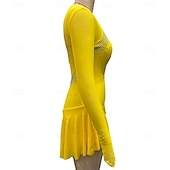 رخيصةأون فساتين التزلج الفني-فستان التزلج الراقص نسائي للفتيات تزلج على الجليد الفساتين أسود أبيض أصفر فتح الظهر شبكة سباندكس عالية المرونة تمرين منافسة ملابس التزلج مرصع بالجواهر حجر الراين كم طويل