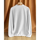 economico Camicie di lino-Per uomo Camicia Camicia di lino Camicia popover Camicia casual Camicia di cotone Semplice Vacanza Camicia hawaiana Nero Bianco Cachi Verde militare Manica Lunga Colletto alla coreana Primavera