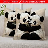 cheap Textured Throw Pillows-Panda Hug Design Linen Pillow Cover 2D Flat Print Modern Square Cushion Case with Zipper Closure Soft Decorative Throw Pillow Cover for Sofa Bedroom Living Room Decor